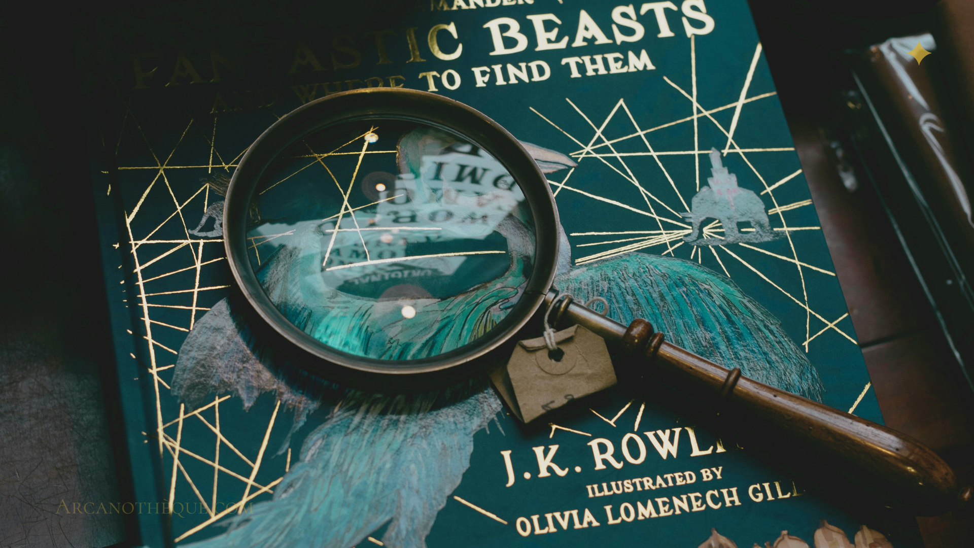 photo d'un livre de J.K Rowling avec une loupe posée dessus