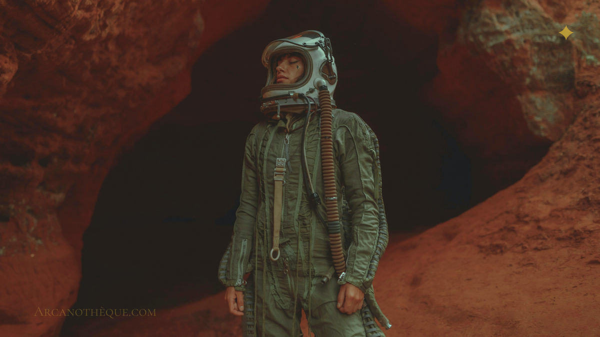 photo d'une personne en combinaison SF sur Mars